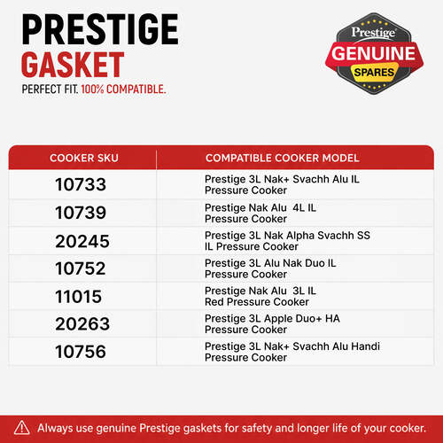 Prestige Nakshatra Inner Lid Pressure Cooker Gasket, 3 & 4 Litres - Black