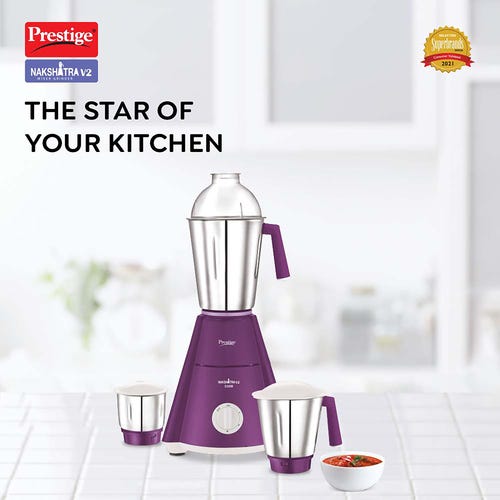 Prestige Nakshatra V2 Mixer Grinder 550W With 3 Stainless Steel Jars
