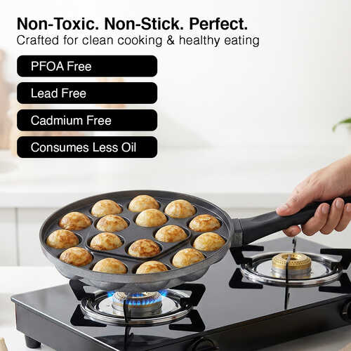 Prestige Omega Select Plus Paniyarakkal with Lid 24 cm (Aluminium, Non-stick)