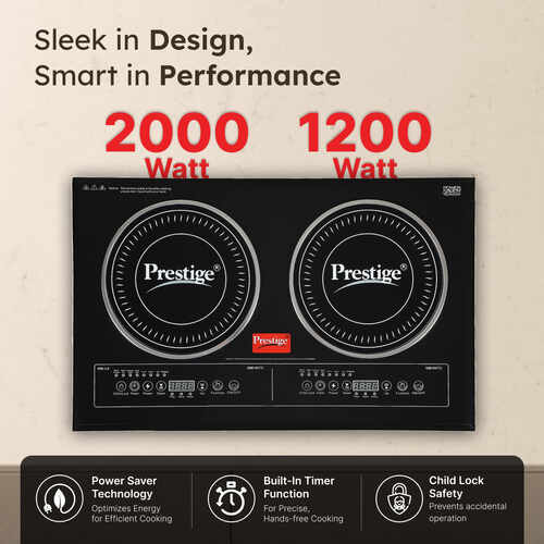 Prestige Double Induction Cooktop PDIC 3.0 - 2000 Watts | Indian Menu Option | 1 year Warranty
