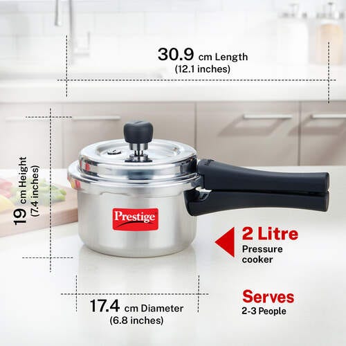 Prestige Popular Plus Svachh Virgin Aluminium Gas and Induction Compatible Pressure Cooker, 2 L (Tall) (Silver)