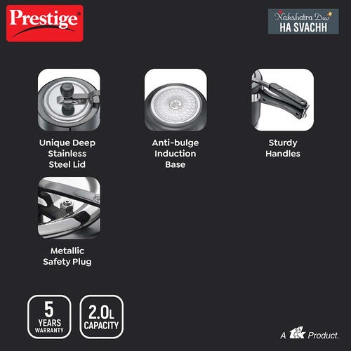 PRESTIGE NAKSHATRA DUO PLUS SVACHH HARD ANODISED ALUMINIUM PRESSURE COOKER 2.0 L