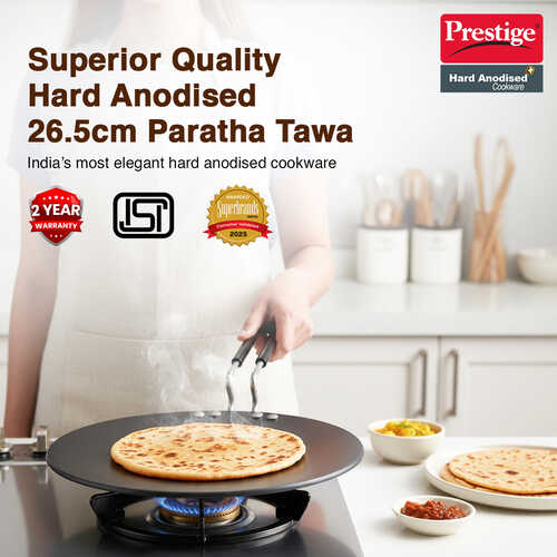 Prestige Hard Anodised Plus Gas and Induction Compatible Roti Tawa, 26.5cm (Black)