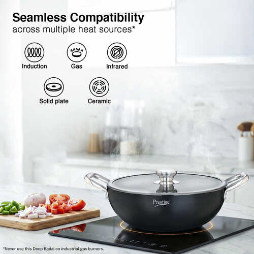 PRESTIGE DURASTONE HARD ANODISED NON-STICK COOKWARE DEEP KADAI 28cm (4.25 LITRE) WITH GLASS LID