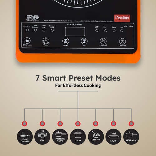 Prestige PIC 29.0 Induction Cooktop 2000 W with Pre-set Indian Menu Options (Orange)