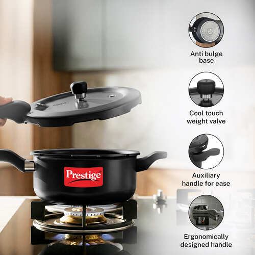 Prestige Svachh Hard Anodised Spillage Control Pressure Cooker, 3.5 L (Black)