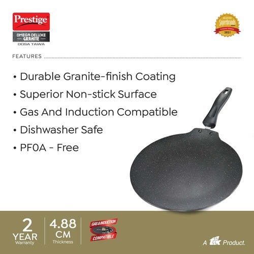 Prestige Omega Deluxe Granite-finish Coated Aluminium Non-Stick Dosa Tawa (Black)
