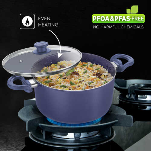 Prestige Ceraglide Ceramic Coating Non-Stick Aluminium Cookware Casserole 24 Cm (4.8 Litre) With Glass Lid