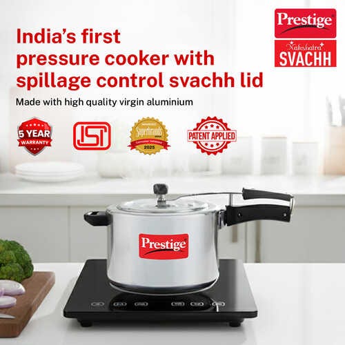 Prestige Nakshatra Plus Svachh Aluminium Inner Lid Pressure Cooker with Unique Deep Lid for Spillage Control