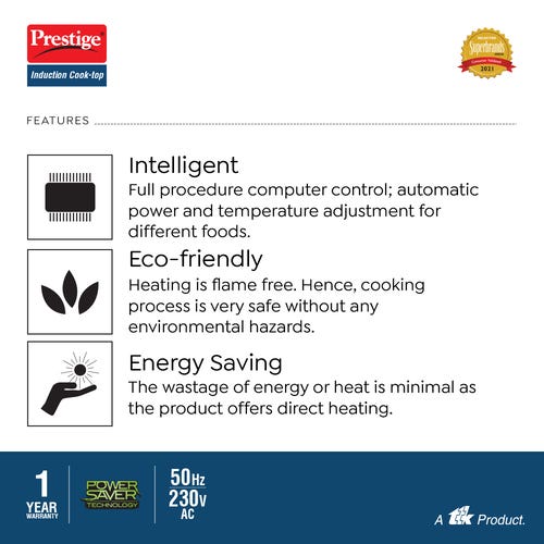 Prestige PIC 16.0 Plus 2000 Watts Induction Cooktop | 4KV Surge Protection | 8 Preset Indian Menu Option with Timer | Soft Touch Button | Easy to clean | Portable | Black |1Y Warranty | BIS