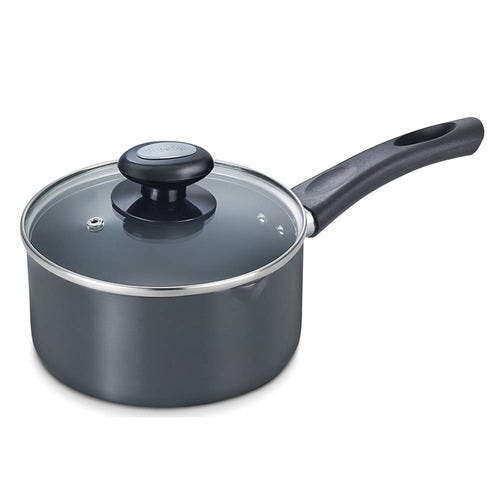 Prestige Hard Anodised Plus Gas and Induction Compatible Milk Pan with Glass Lid, 18cm, 2.25 L (Black)