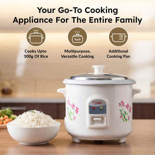 Prestige Delight PRWO Electric Rice Cooker (White), 0.6 Litre