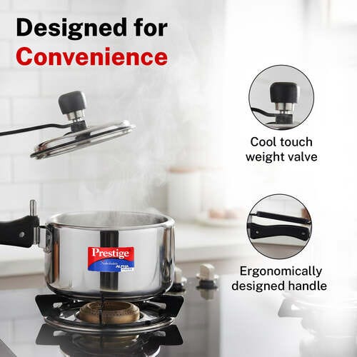 Prestige Nakshatra Alpha Svachh Stainless Steel Spillage Control Pressure Cooker 2 L (Silver)