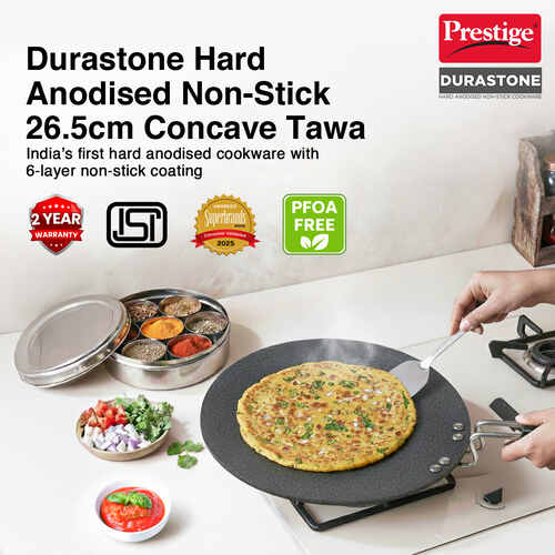 Prestige Durastone Hard Anodised 6 Layer Non-Stick Concave Tawa, 26.5 cm (Black)
