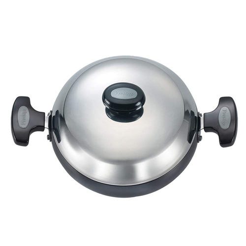 Prestige Hard Anodised Plus Gas and Induction Compatible Kadai with Lid, 24cm (Black)