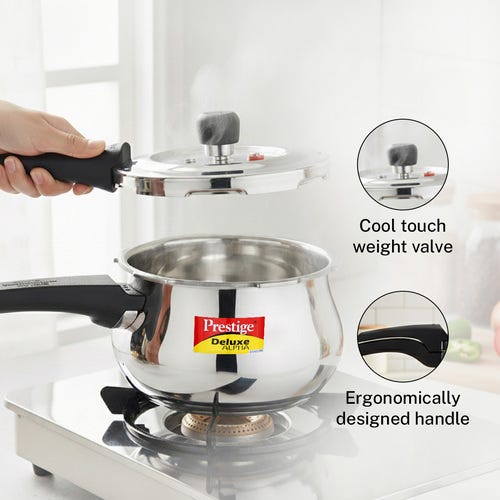 Prestige Deluxe Alpha Svachh Stainless Steel Spillage Control Baby Handi Pressure Cooker, 2 L (Silver)
