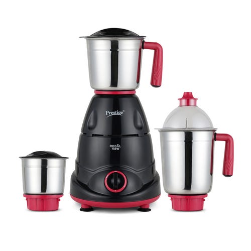 Prestige 750 Watts Regal Mixer Grinder with 3 Stainless Steel Jars| Appealing Design| Sturdy Handles| Red and Black