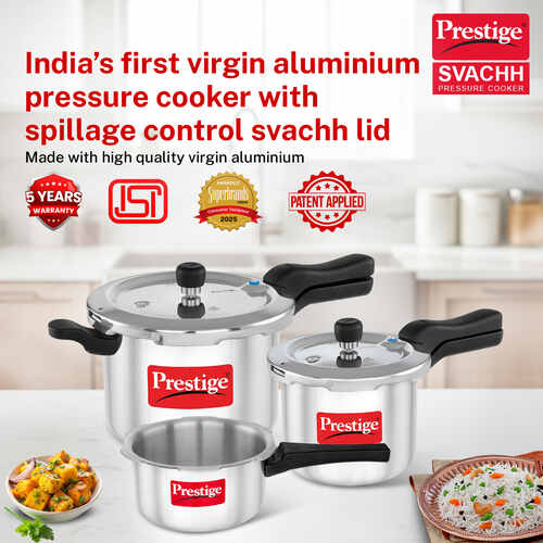 Prestige Svachh Aluminium 2+3+5 Litre Combo Cooker with Induction Base, Silver, Outer Lid