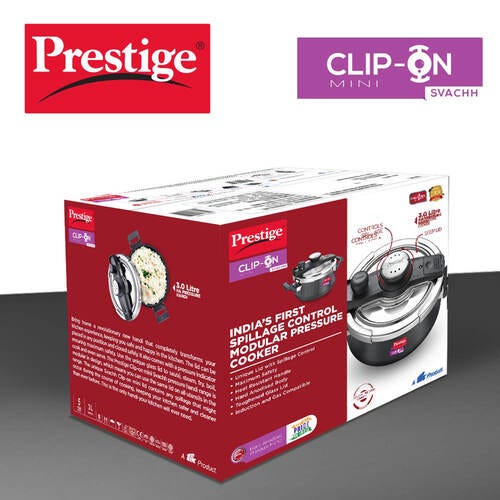 Prestige Clip-on Mini Svachh Hard Anodised Spillage Control Pressure Cooker with Glass Lid (Black)