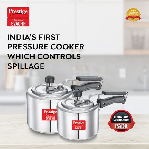 Prestige Nakshatra Plus Inner Lid Pressure Cooker - Combi Pack, 3 + 2 L