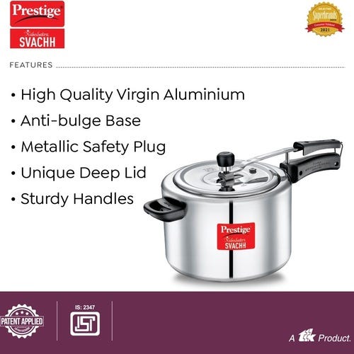 Prestige Svachh Nakshatra 5 L, 3 L Inner Lid Pressure Cooker (Aluminium)