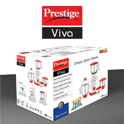Prestige Viva Mixer Grinder, 550W, 3 Jars (Red)