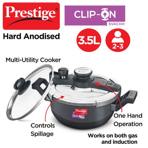 Prestige Clip-on Svachh Hard Anodised Spillage Control Pressure Cooker (Black)