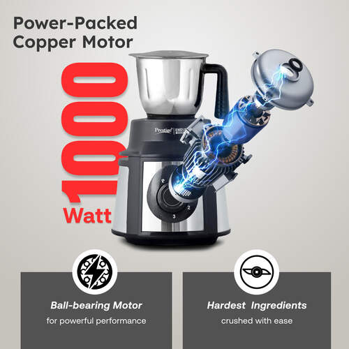 Prestige Endura 1000 W Mixer Grinder, 6 Jars (1500 ml, 1000 ml, 1500 ml, 450 ml) (Black, Silver)