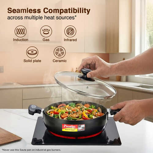 Prestige Hard Anodised Plus Saute Pan with Glass Lid, Black