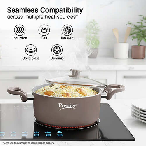 Prestige Ceraglide Duo Ceramic Coating Non Stick Aluminium Cookware Casserole Dia 24 cm (4.6 Litre) with Glass Lid
