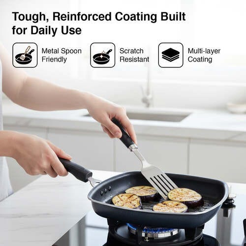 Prestige Omega Select Plus Aluminium Non-stick Coating Square Grill Pan, 25cm, 1.8 L (Black)