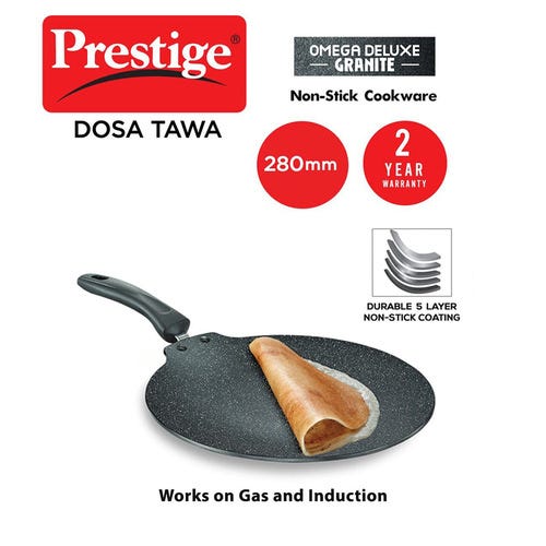 Prestige Omega Deluxe Granite-finish Coated Aluminium Non-Stick Dosa Tawa (Black)