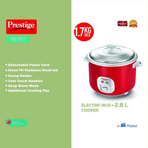 Prestige Cute 2.8-2 Rice Cooker 2.8 L with Close Fit Stainless Steel Lid (Red)