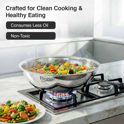 Prestige 26cm/3.2L Tri-Ply Stainless Steel Splendid Tasla with Lid|Gas and Induction Compatible|Even Heat Distribution| Thick Gauge Tri-Ply Body|15 Year Warranty