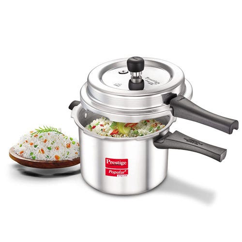 Prestige Popular Plus Svachh Virgin Aluminium Spillage Control Pressure Cooker (Silver) 5 L