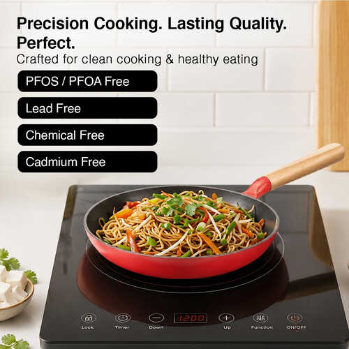 Prestige Castlite Enamel Coated Cast Iron Fry Pan 24cm/1.4L | Lightweight, High Heat Retention | Gas & Induction Compatible | Low-Oil Cooking | Stay-Cool Wooden Handle | Easy Clean | 15Y Warranty