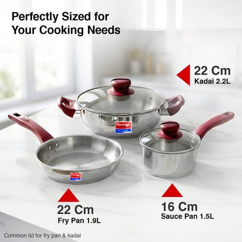 Prestige Platina Popular Stainless Steel 3PCS BYK SET Cookware