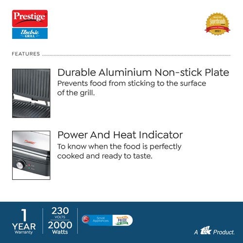 Prestige PEG 4.0 Electric Grill 2000 W with Detachable Oil Collector