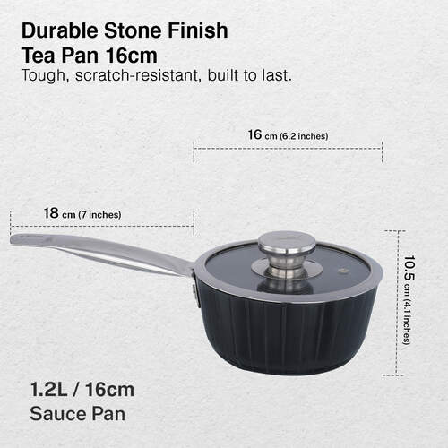 Prestige Durastone Hard Anodised 6 Layer Non-Stick Tea Pan with Glass Lid, (16 cm, 1.2 Litre) (Black)