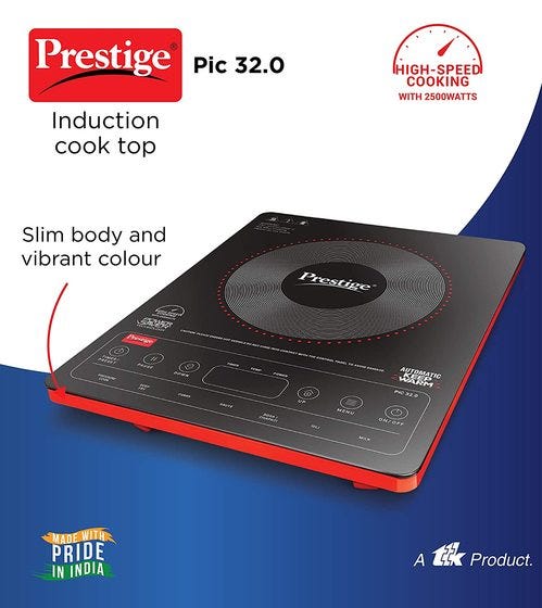 Prestige PIC 32.0 Induction Cooktop 2500W with Indian Menu Options (Red)