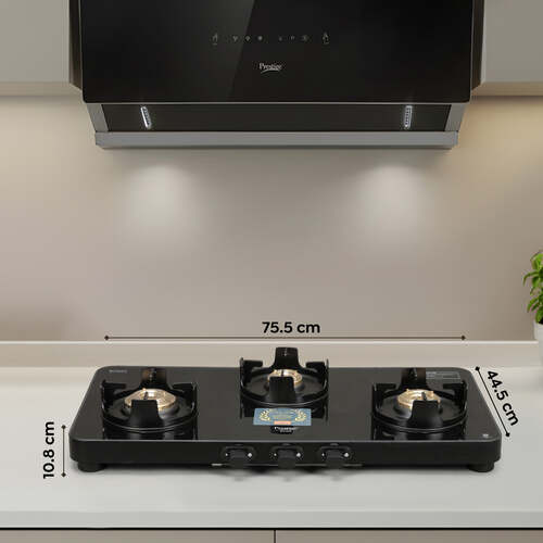 Prestige Edge PEBS 03L Manual Powder Coated with Aluminium Frame 3 Burners Gas Stove, Black