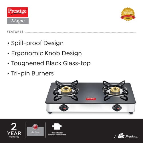 Prestige Magic Glass Top Gas Stove (2 Burners) - GTMC 02 SS