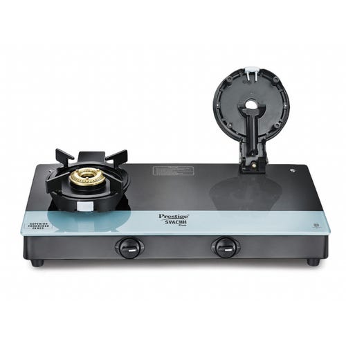 Prestige Svachh Duo Toughened Glasstop Gas Stove with Liftable Burners (Black)