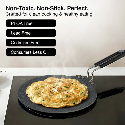 Prestige Durastone 28cm Hard Anodised Non-Stick Dosa Tawa| 6 Layer Non-Stick Coating| Gas and Induction Compatible| Metal Spoon Friendly| Stay Cool Handles| 2 Years Warranty| Black
