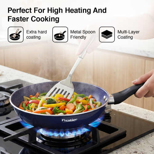 Prestige Ceraglide Ceramic Coated 22 cm Non-Stick Fry Pan | Consumes Less Oil | Preferred For High Heating & Even Heating | Stain-Resistant | Gas & Induction Compatible | No Harmful Chemicals