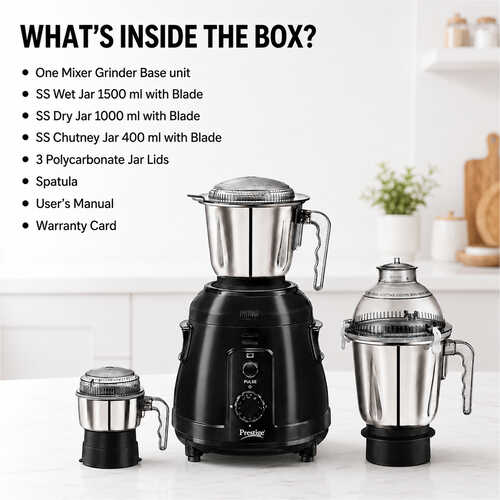 Prestige Everest 1000W Mixer Grinder (3 Stainless Steel Jars) – 1 Unit