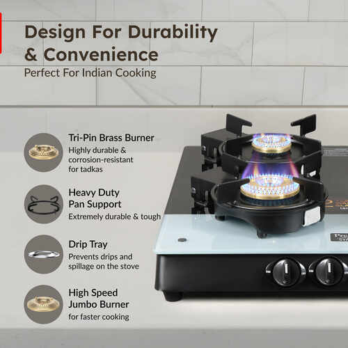 Prestige Svachh Duo Toughened Glasstop Gas Stove with Liftable 4 Burners (Black) - GTSD 04 SQ