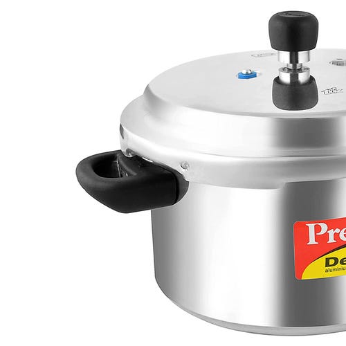 Prestige Deluxe Plus Gas and Induction Compatible Aluminium Pressure Cooker, 5 Litres, Silver