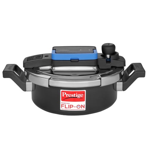 Prestige Svachh Flip-on Hard Anodised Gas and Induction Compatible Pressure Cooker with Glass Lid, 3 Litre (Black)