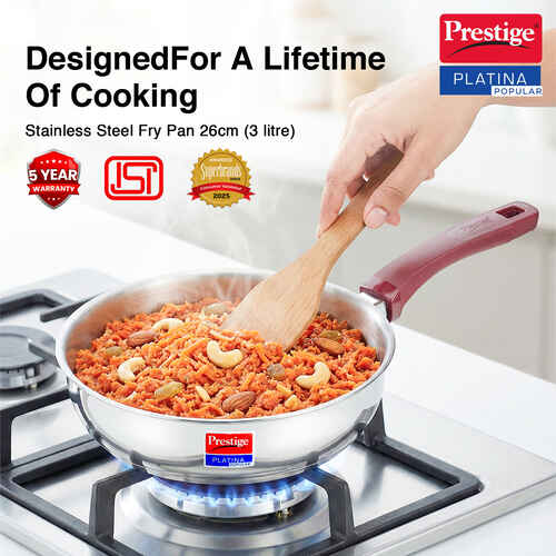 Prestige Platina Popular Stainless Steel Unique Impact Forged Bottom Fry Pan 26cm (3 L) (Silver)